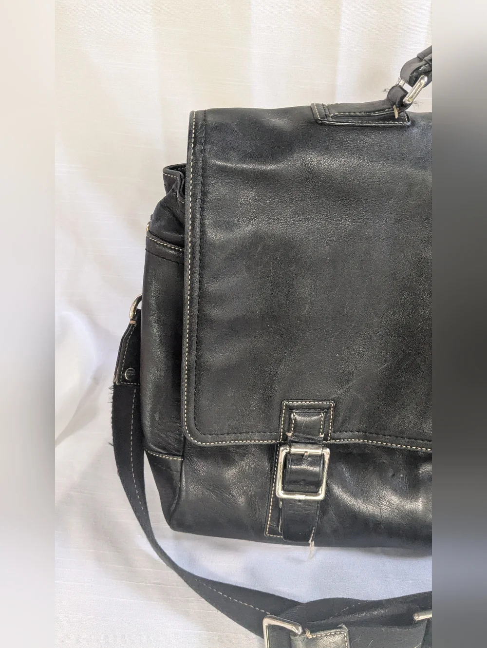 Coach Black Leather Laptop Messenger Bag with Silver Hardware E0993 70095